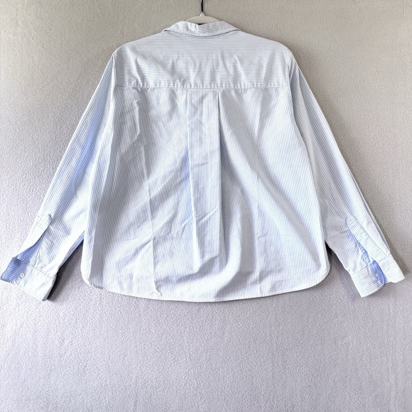 Frank and Eileen Silvio Top Womens Small Untuckable Button Up Blue Stripe Pocket - Picture 8 of 14